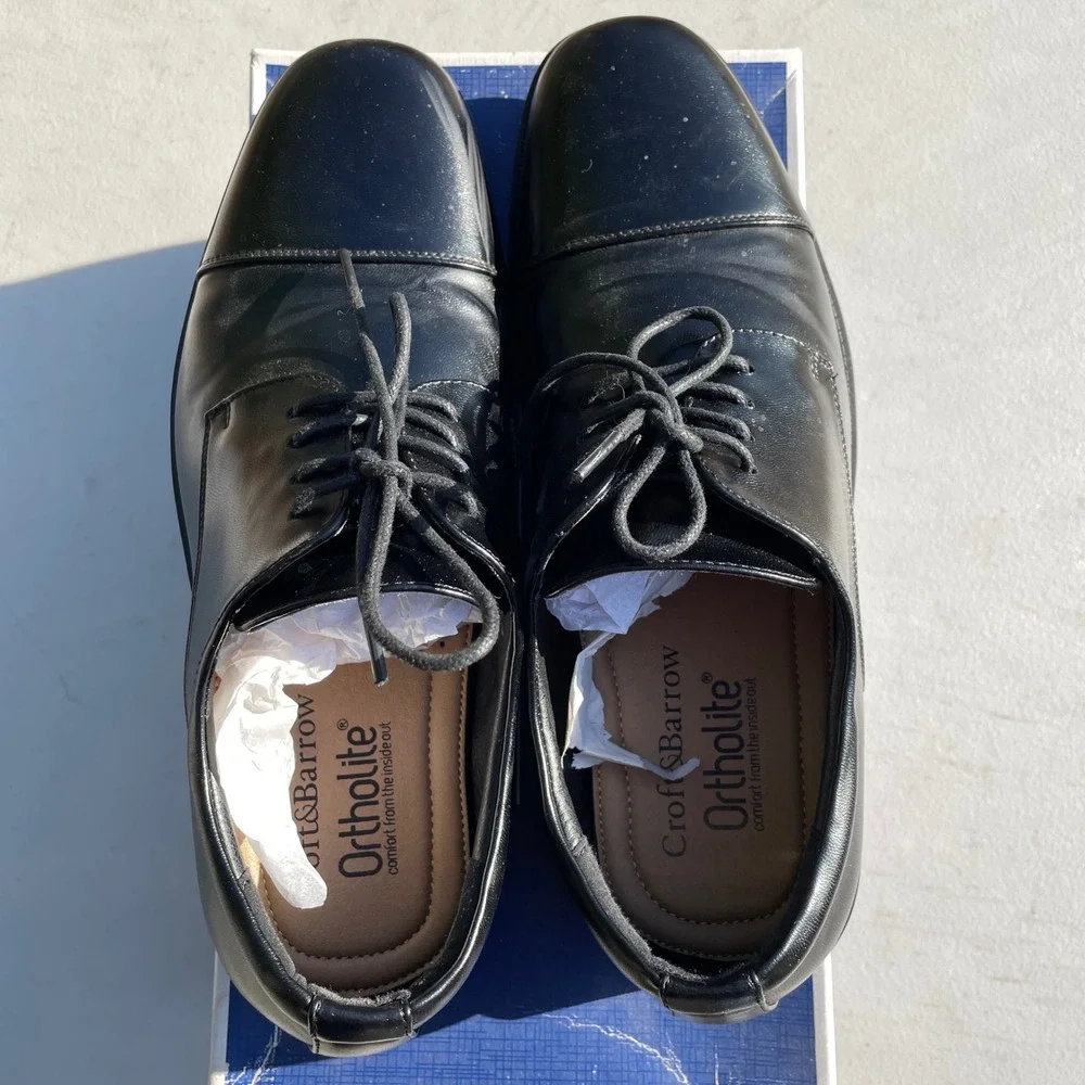 Croft&Barrow Cap Toe Oxford Mens 9.5 Black Formal Ortholite CBAFFLECKBLACK